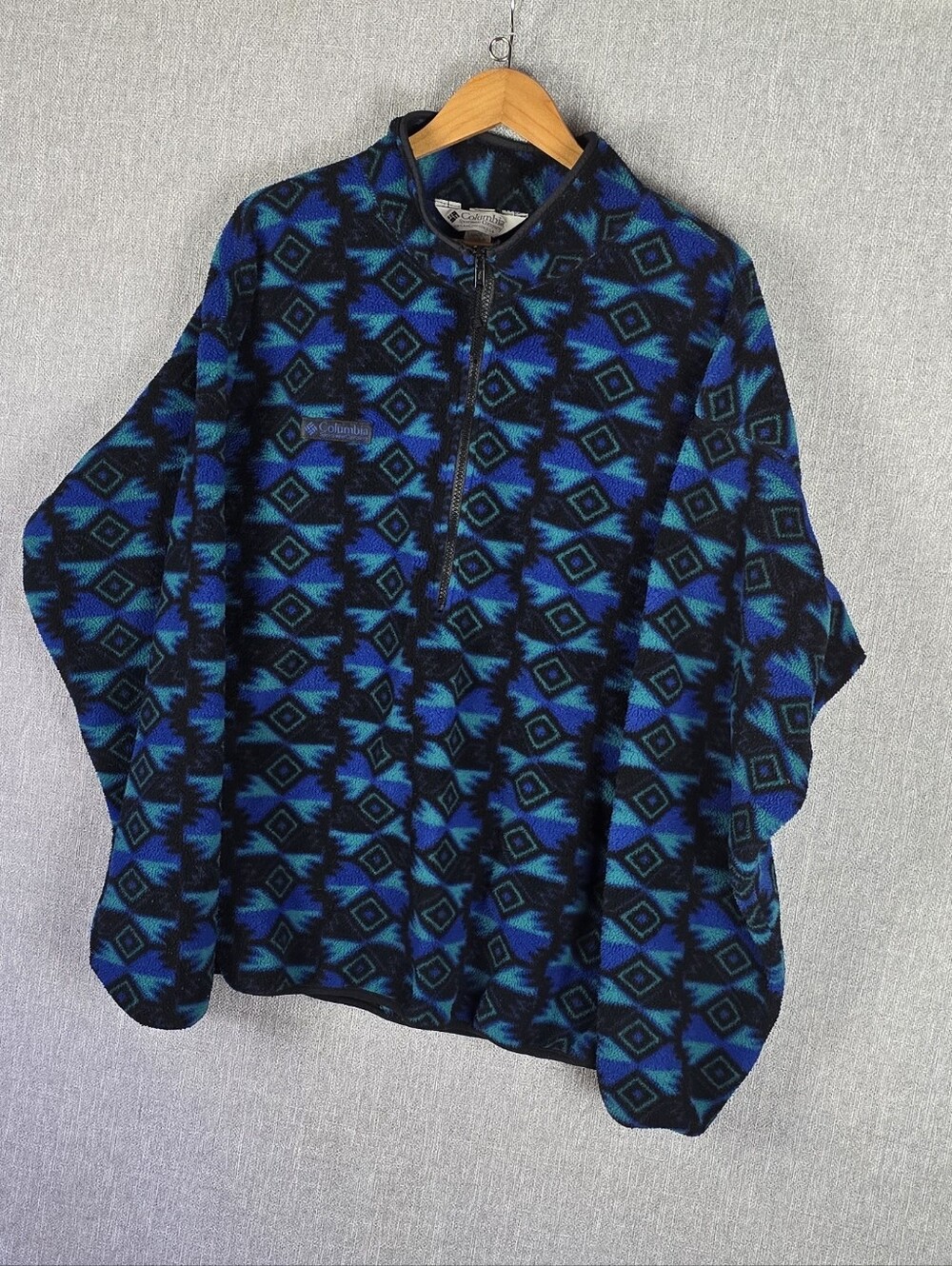 Vtg Columbia Aztec Southwestern Blue/Teal/Black 1/2 Zip Pullover Fleece Mens XL